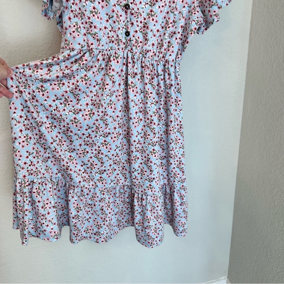 Blue Floral Ruffle Accent Maternity Dress - Picture 6 of 7